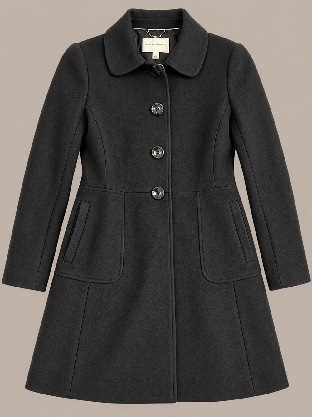 Banana Republic Women's Black Wool-Blend Single-Breasted Coat